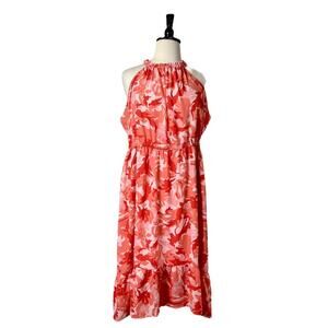 Nine West Midi Dress High Neck Elastic Waist Hi Low Pink Camo Plus Women’s 2XL